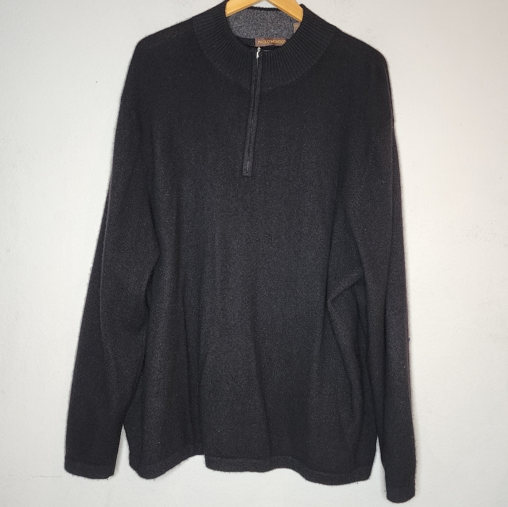 100%‎ Cashmere Black Quarter-Zip Sweater Men's Size XXL (small flaw) Paola Mondo